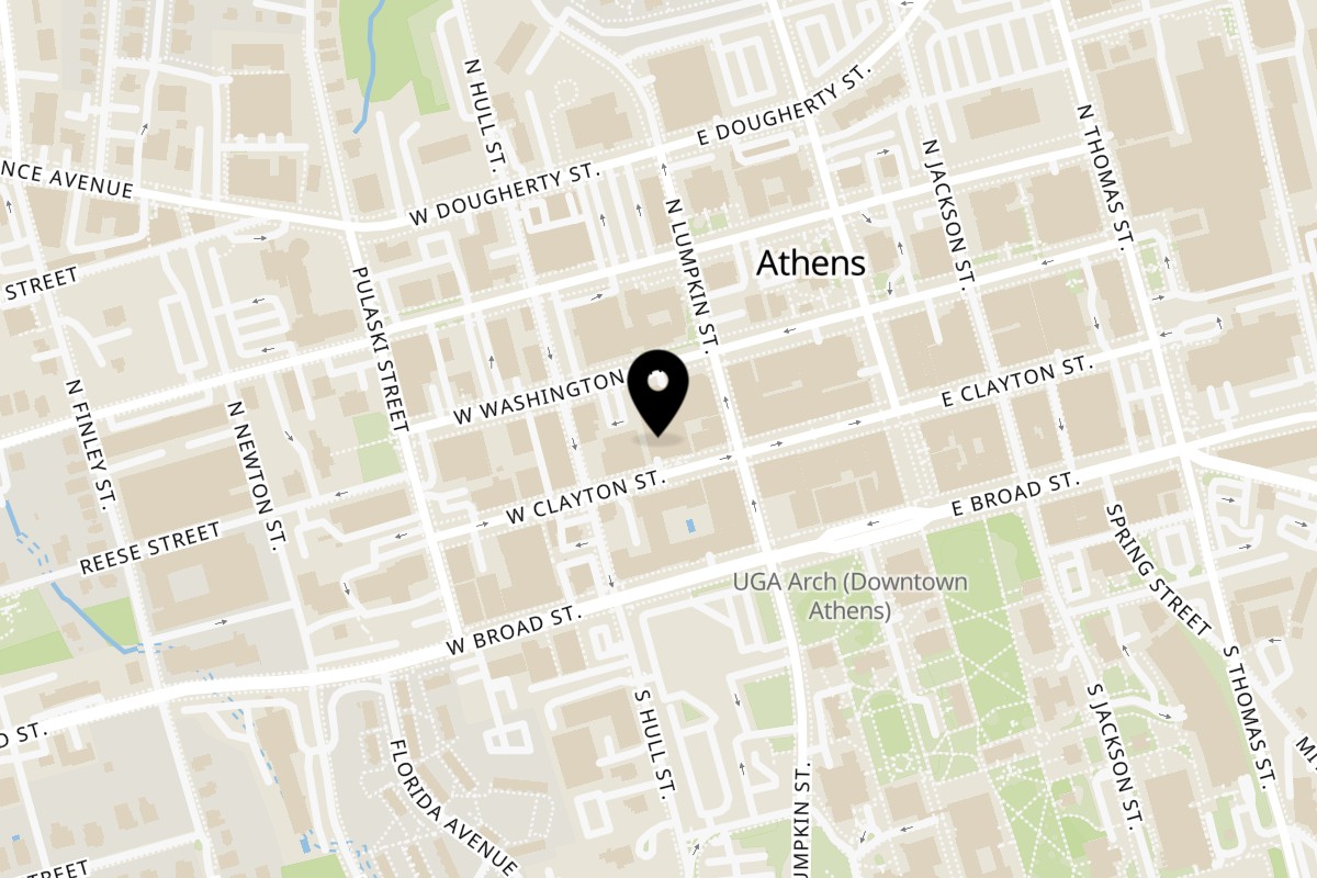 Map showing the location of Tikka Nation on 142 W Clayton St in Athens